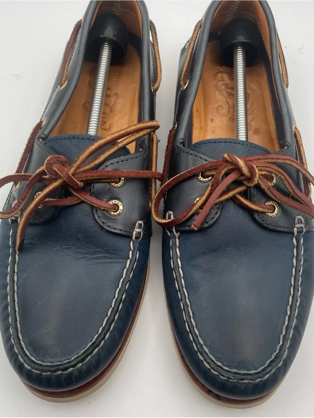 Sperry Gold Cup Navy Leather Boat Shoes with Brown Laces Men’s Size 8.5
